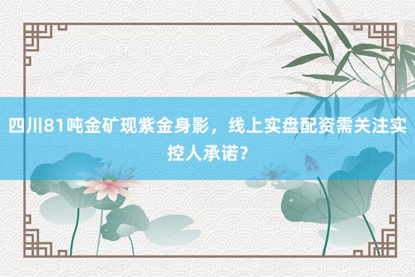 四川81吨金矿现紫金身影，线上实盘配资需关注实控人承诺？