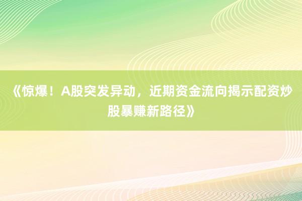 《惊爆！A股突发异动，近期资金流向揭示配资炒股暴赚新路径》