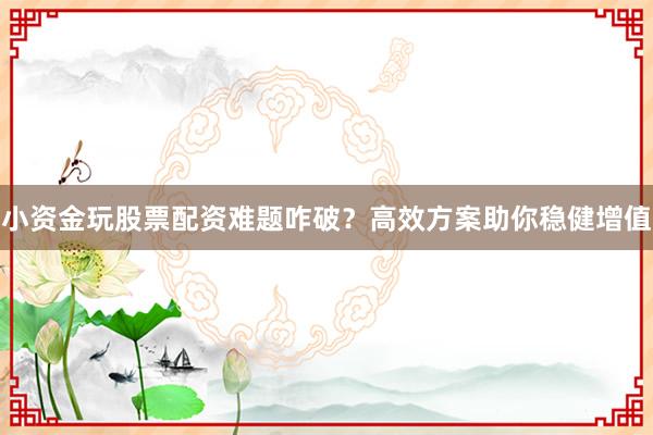 小资金玩股票配资难题咋破?高效方案助你稳健增值