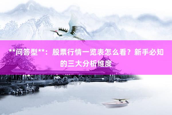 **问答型**：股票行情一览表怎么看？新手必知的三大分析维度