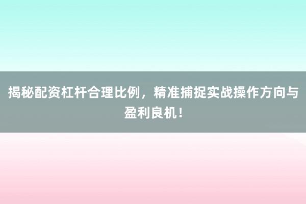 揭秘配资杠杆合理比例，精准捕捉实战操作方向与盈利良机！