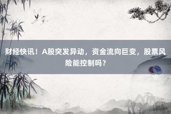 财经快讯！A股突发异动，资金流向巨变，股票风险能控制吗？