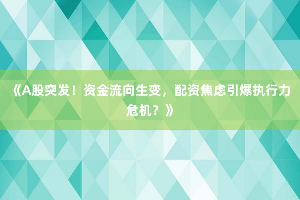 《A股突发！资金流向生变，配资焦虑引爆执行力危机？》