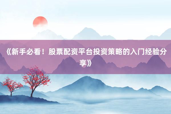 《新手必看！股票配资平台投资策略的入门经验分享》