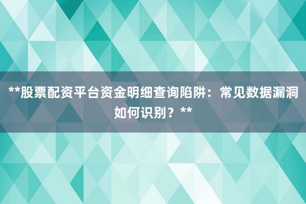 **股票配资平台资金明细查询陷阱：常见数据漏洞如何识别？**