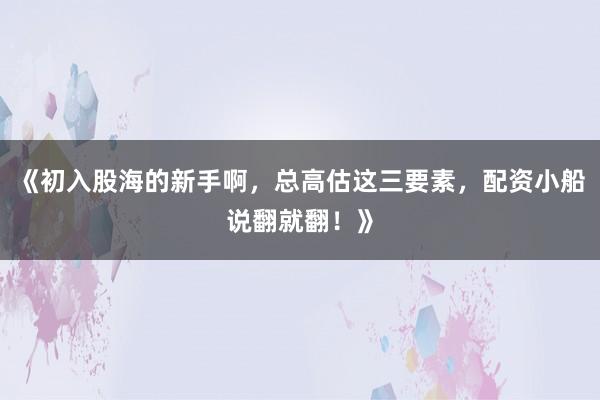 《初入股海的新手啊，总高估这三要素，配资小船说翻就翻！》